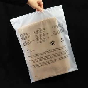 100% Recycled PCR Clothing Plastic Zipper Packaging Bags With Warning Slogan Bags Poly Packaging Pouches PPWR