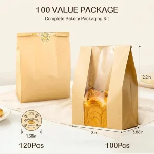定制面包袋和贴纸组合套装，热门商品牛皮纸面包袋，100个包装袋配120个贴纸