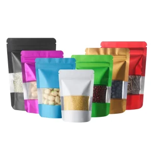 100pcs Colorful Metalized Moisture Proof Heat Seal Ziplock Bag Frosted Window Stand Pouch VMPET Food Packaging Flour Feed