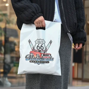 100pcs Custom Logo Printed Plastic Bags Personalized Logo Die Cut Shopping and Clothing Packing Bag with Handle