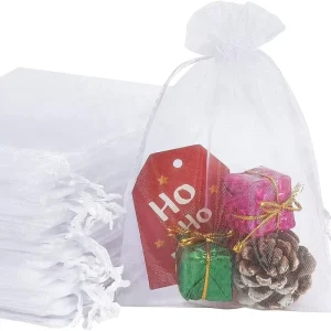 100pcs White Organza Bags 4×6 Inch Mesh Bags Drawstring Gift Bags Jewelry Pouches for Candy Wedding Favors Christmas