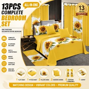 13PCS Bedroom Decor Collection Bedding Curtain Carpet Set Factory Direct