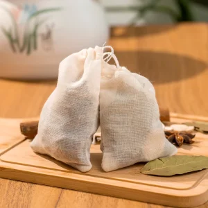 3″X4″ Small Batch Custom Cotton Gauze Gift Packaging Drawstring Bag for Grocery Beverage