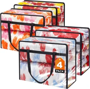 4 Pack Clear Clothes Storage Bags Vinyl Blanket Storage Bag with Heavy-Duty Zipper