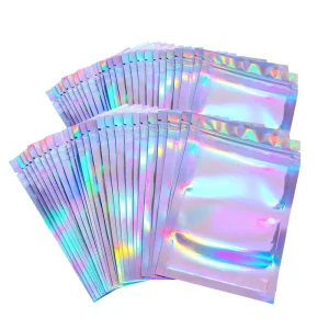 4×6 Inches Transparent Holographic Mylar Bags Stand up Baggies Resealable Holographic Jewelry Gift Bags Sample Packaging