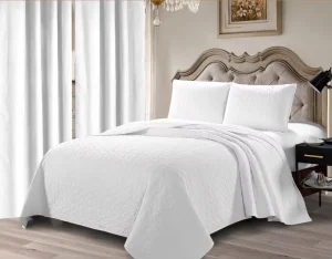 5PCS Ultrasonic Embossed Quilt Set Microfiber Bed Cover Set with Pillow Shams and Curtains