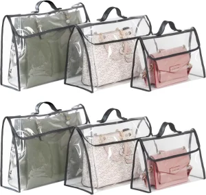 6 Pack Dust Bags for Purses and Handbags Clear Dust Covers Bag with Magnet Button