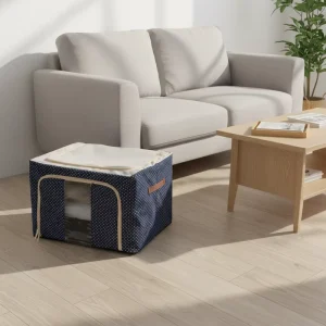 66L Eco-Friendly Cloth Folding Large Capacity Multifunctional Clothing Bedding Organizer Thick Non-Woven Steel Frame Storage Bag