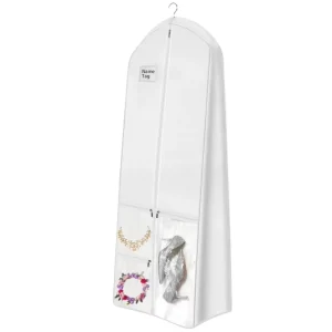 72″ Wedding Dress Garment Bag with 10” Gusseted for Gowns Long 4 Pockets Dress Cover