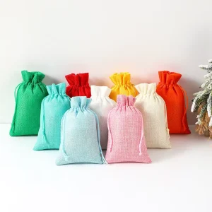 8*10cm Durable Solid Color Linen Drawstring Bags with Reusable Gift-Friendly Packaging Custom Logo Accepted