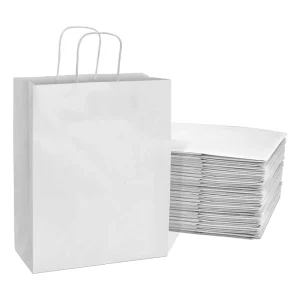 8*4.7*10inch White Kraft Paper Bags with Handles Fast Food Restaurant Packaging and Gift Shopping Pillow Use