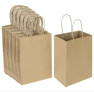 Accept Customization 100 Pack 5.25×3.25×8.25 Inch Small Plain Natural Paper Gift Bags With Handles Bulk