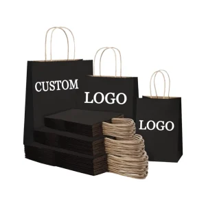 All Sizes Factory Supply Coffee Drinks Food Portable Packaging Recyclable Gifts 21*11*27 Black Kraft Paper Bag Pillow