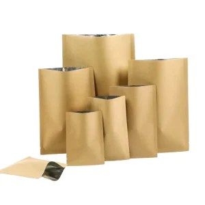 Aluminum Foil Brown 3 Side Seal Kraft Paper Packaging Bag Heat Seal Vacuum Open Top Bags Powder Food Packaging