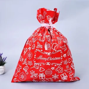 Assorted Sizes Gift Wrapping Bags Christmas Drawstring Gift Candy Bags for Xmas Party Gift Giving