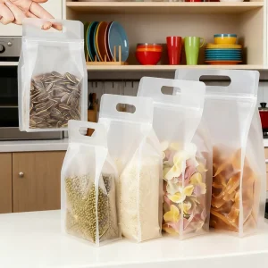 可定制八边透明磨砂BOPP拉链平底袋可回收PE食品袋宠物食品罐头食品袋