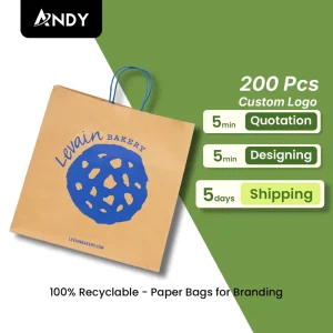 Bakery Customized Heavy Duty Paper Bag Colored for Restaurants High Strength for Retail Packaging