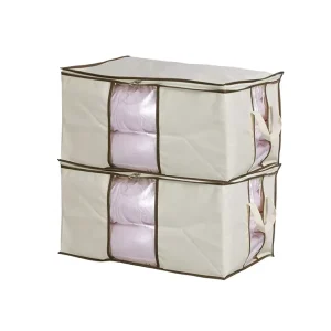 Beige PVC Window Zipper Blanket Quilt Packaging Bag Durable Foldable Storage Bag for Clothing Wardrobe Applicable