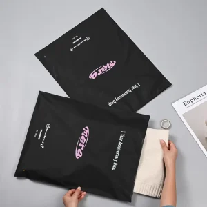 Biodegradable Eco Friendly Custom Printing Plastic Packaging Black Poly Bag Frosted for Garment Clothing T Shirt