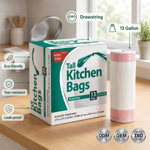Biodegradable HDPE Garbage Drawstring Bag with Custom Logo and Offset Printing for Household Packaging