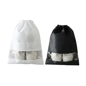 Black Nonwoven Drawstring Shoe Bags Custom Logo Reusable Stain-Resistant Durable Eco-Friendly Portable Travel Carry