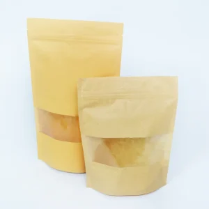 Brown Kraft Paper Bags with Window and Ziplock Pouches for Food and Snacks Laminated and Digital Printed Packaging