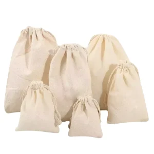 Bulk Beige Canvas String Bags Multipurpose Organizer Pouches Eco friendly for Travel Home Organization