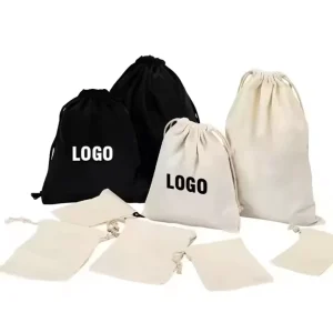 Canvas Cotton Jewelry Pouch Drawstring Bag Gift Bag Custom Dust Cotton Canvas Shopping Drawstring Bag with Logo Print