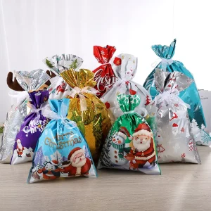 Christmas Drawstring Packaging Bags Recyclable Drawstring Candy Bags