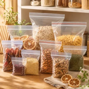 Clear Self Sealing PE Poly Bags for Apparel Accessories Hardware and Food Storage Packaging in Bulk Orders Supply
