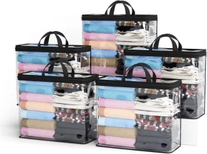 Clear Zippered Storage Bags Plastic Sweater Storage Bags 6 Packs Clothing Organizer for Blankets Sweater Bed Sheet Quilt