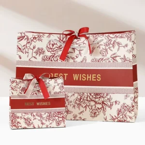 Color printed Eco friendly Sweater Coat Packaging Gift Bags Paper Bags for Dresses with Ribbon