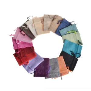 Colored Jute Drawstring Burlap Bags for Textile Packaging