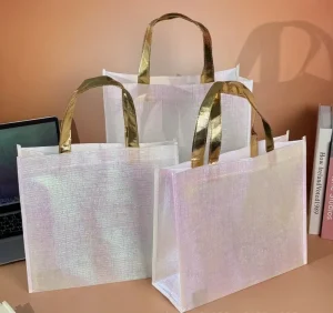 Colorful Laser Long handled Non woven Fabric Tote Bag Logo Packaging Bag Women’s Shoe Store Shopping Gift Bag