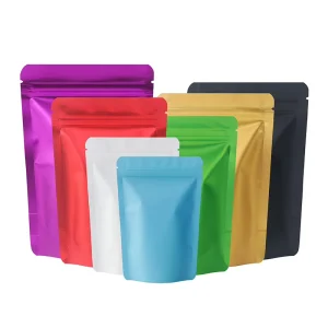 Colorful Metalized Packaging Bags Red Black Green Golden Sachet Packing Stand up Pouch for Small Business