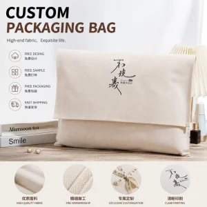 Cotton Twill Envelope Bag for Lingerie Custom Brand Logo Cotton Envelope Gift Wallet Shoe Pouch Flap Dust Bag