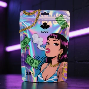 Custom 3.5g Holographic Stand Pouch Packaging Doypack Zip Lock Resealable Smell Proof Mylar Bag for Sushi Sugar 100pcs