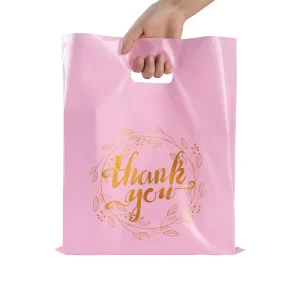 Custom Bags With Logo Plastic Waterproof Cloth Retail Pink Shopping Bag Printed Die Cut Plastic Shopping Bag With Handle