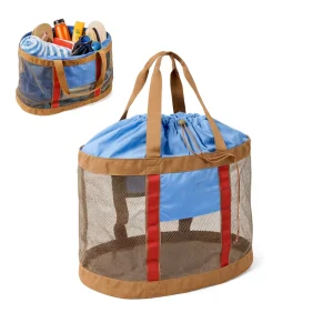 Custom Beach Net Rope Pocket Large Capacity Drawstring Storage Carry Handbag Swimming Breathable Net Storage Bag Shopping Bag