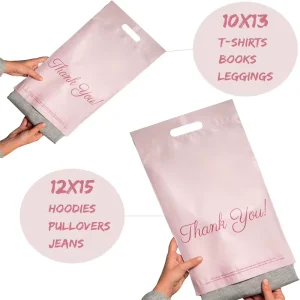Custom Boutique Die Cut Pink Poly Mailers Apparel Shipping Bag with Handle
