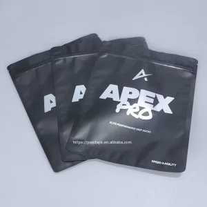 Custom Brand Silver Logo Matte Black Zipper Plastic Packaging Bags for Socks Shampoo & Lotion Recyclable Cosmetic Use