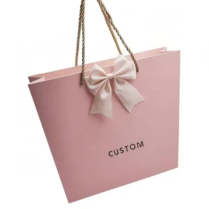 Custom Brand logo Printed Luxury Pink Paper Gift Packaging Bag for Jewelry with Handle