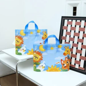 Custom Cartoon Pattern Translucent Plastic Hand Carry Bags for Retail and Gift Packaging
