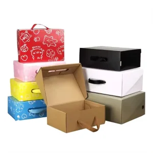 Custom Clamshell Corrugated Paper Cardboard Clothing Underwear Packaging Rigid Foldable Shoe Box With Ribbon Handle