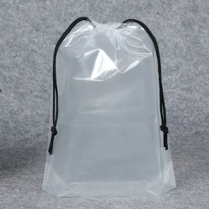 Custom Clear PVC Biodegradable Drawstring Bag Waterproof Dust Proof for Packaging Clothing Shoes Socks Fur Screen Printing