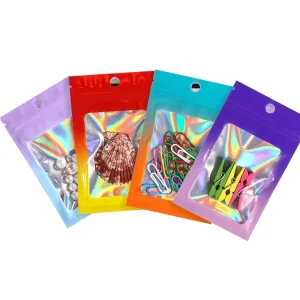 Custom Color Print Moisture Proof Ziplock Mylar Resealable Zipper Holographic Colorful Packaging Bags for Small Business