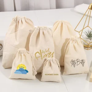 Custom Cotton Drawstring Bag Small Drawstring Pouch Bag Recycled Organic Muslin Dust Cotton Bags Packaging
