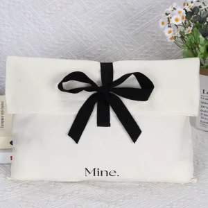 Custom Cotton Envelope Dust Bag Recyclable Canvas Clothes Pillow Shoe Handbag Packaging Cover Bag With Ribbon Logo
