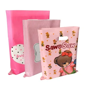 Custom Design Logo Printing Biodegradable PE Die Cut Handle Shopping Polybag Carrying Plastic Packaging Bag With Own Logo