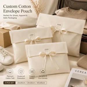 Custom Designed Cotton Twill Flap Envelope Bags With Logo Dust Proof Shoe & Clothing Tote Bags For Packaging
